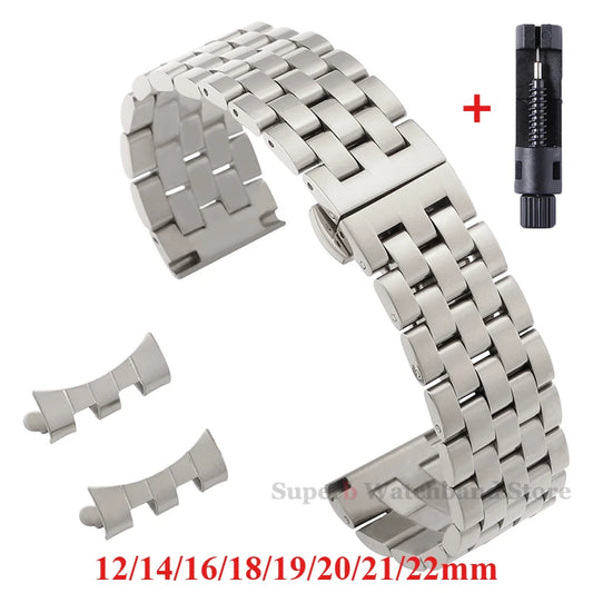 Tissot用カーブエンドステンレススチール製時計ベルト（12/14/16/18/19/20/21/22mm）、Seiko汎用バタフライバックル付き