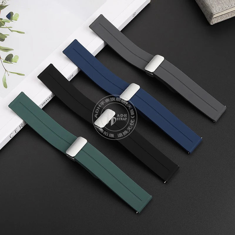 22mm Soft Silicone Watch Band for Casio Marlin MDV-106 Duro MDv106 MTP-1374 1375 EFS-S510 EFV-540, Magnetic Folding Buckle