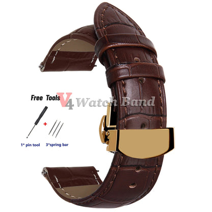 Cinturino per orologio 18 mm 20 mm 22 mm 24 mm, motivo coccodrillo, per Omega, cinturino da polso per Seiko Vintage, fibbia a farfalla di ricambio
