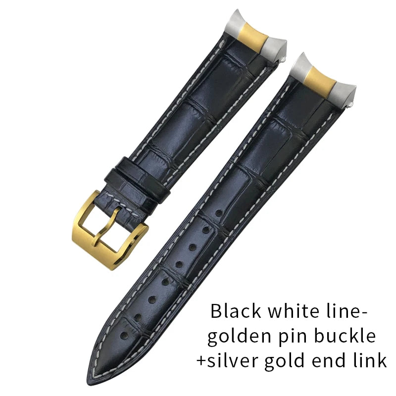 Curved End Genuine Leather Watch Strap, Crocodile Pattern Cowhide Metal Link for Tudor Black Bay 1958 20mm 22mm, Watch Band Tools