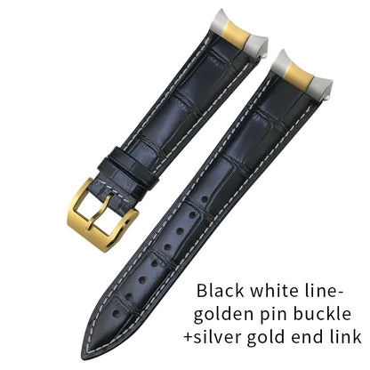 Curved End Genuine Leather Watch Strap, Crocodile Pattern Cowhide Metal Link for Tudor Black Bay 1958 20mm 22mm, Watch Band Tools