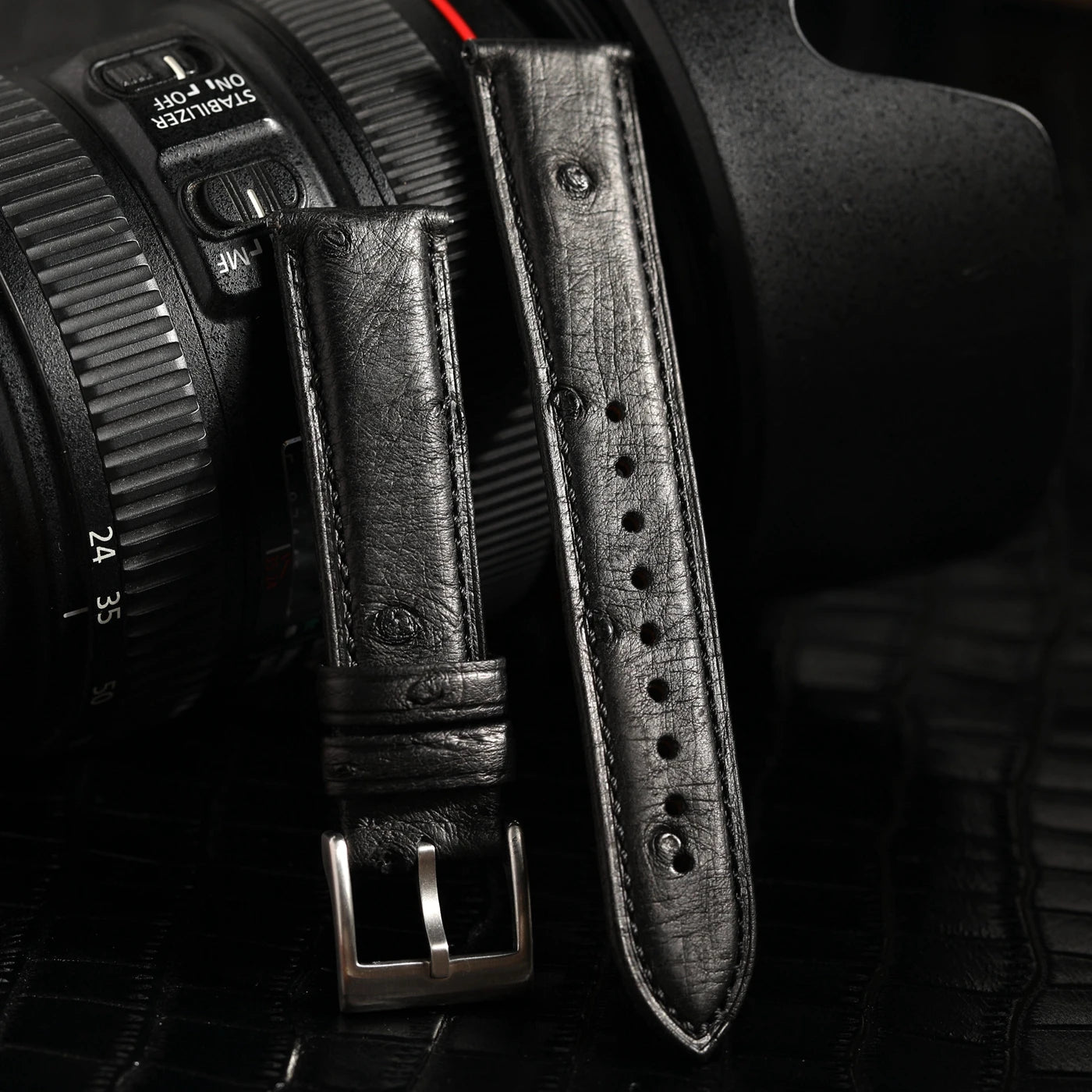 High-end luxury ostrich leather watch band, soft brown black leather strap 18 19 20 21 22MM, retro style handmade men's watch strap