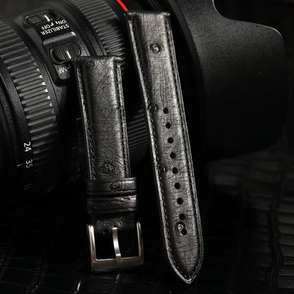 High-end luxury ostrich leather watch band, soft brown black leather strap 18 19 20 21 22MM, retro style handmade men's watch strap