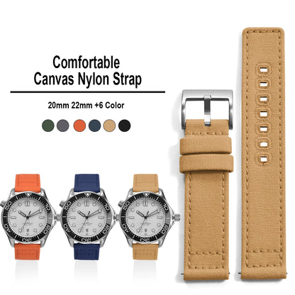 Universal Nylon Watch Strap, 20mm 22mm Quick Release Durable Retro Canvas Sport Belt for Omega Seiko Cartier