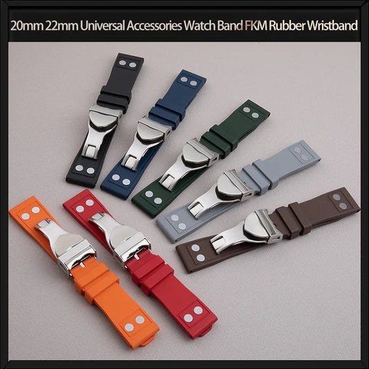Cinturino universale in gomma fluorurata per orologio, 20mm 22mm, accessori universali per cinturini Tudor Black Bay GMT Pelagos, stile rivetto, cinturino in gomma FKM