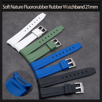 Cinturino per orologio in gomma fluorurata morbida, 21 mm, adatto per cinturino Rolex, nuovo cinturino Submariner Explorer 2, cinturino per orologio verde