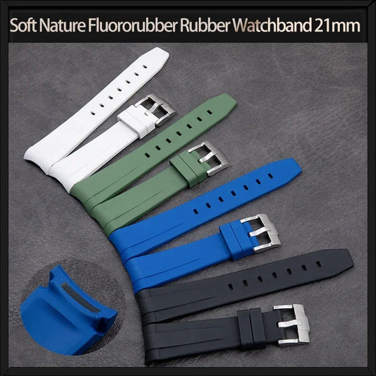 Cinturino per orologio in gomma fluorurata morbida, 21 mm, adatto per cinturino Rolex, nuovo cinturino Submariner Explorer 2, cinturino per orologio verde