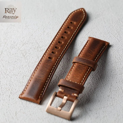 High-end leather strap, 20MM 22MM, bronze clasp, thick leather strap for men, retro style, suitable for bronze watch bracelet