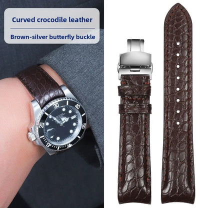 Bracelet de montre incurvé en peau de Crocodile, 20mm 22mm, pour Rolex Omega Tissot IWC Seiko, Bracelet en cuir véritable souple pour hommes