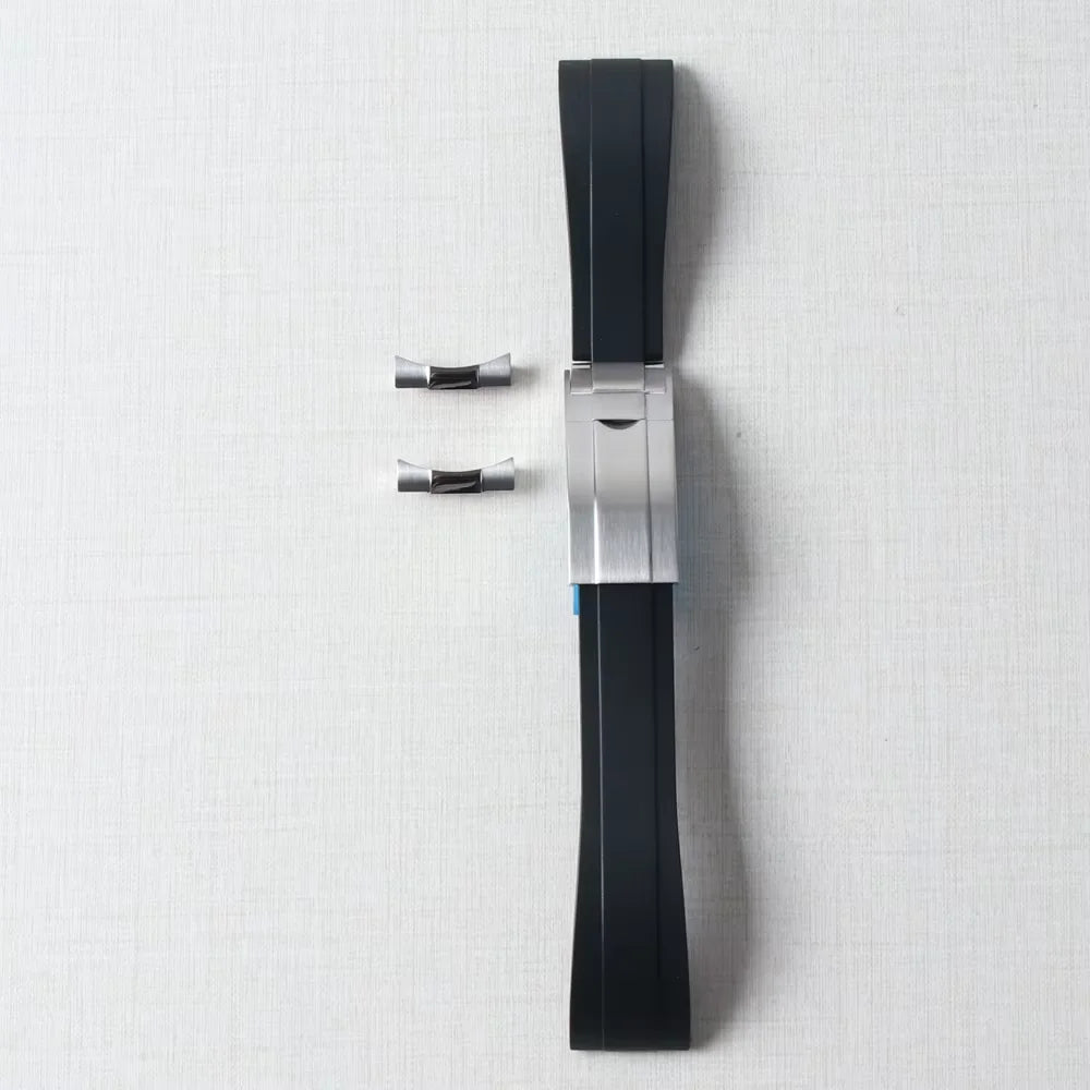 Bracelet de montre en caoutchouc de 20mm pour Yacht-Master Seiko Daytona Submariner, extrémité incurvée avec boucle Endlink, Bracelet en Silicone noir