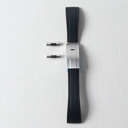 Bracelet de montre en caoutchouc de 20mm pour Yacht-Master Seiko Daytona Submariner, extrémité incurvée avec boucle Endlink, Bracelet en Silicone noir