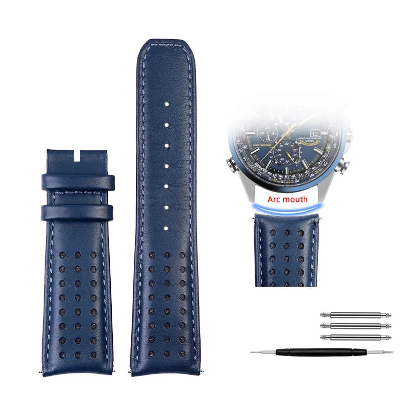 Cinturino 22mm 23mm in pelle bovina per Citizen Blue Angel AT8020-54L JY8078 AT8020-03L 54L, estremità curva, da uomo, per orologio