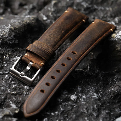 Cinturino per orologio fatto a mano in pelle di vacchetta, 18 19 20 21 22MM, marrone, cinturino in pelle spazzolata vintage, cinturino spesso da uomo