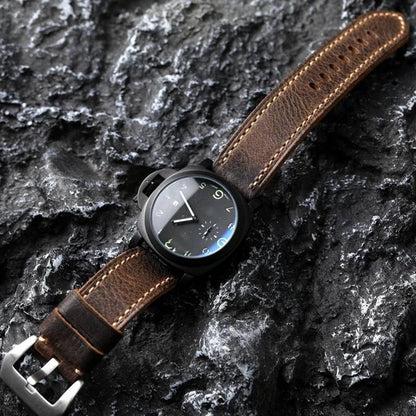 Handmade Italian Cowhide Leather Strap, Brown, 20 21 22MM 23MM 24MM 26MM, Thick Leather Watch Band for Men, Retro Style Watch Strap
