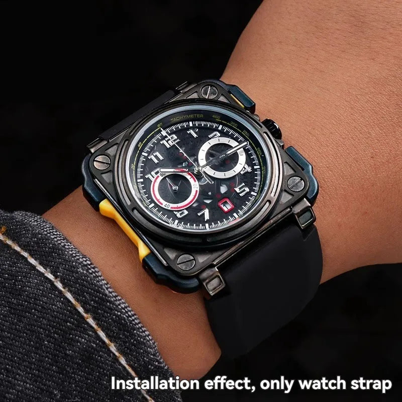 For Bell & Ross BR-03 BR-01 BR-X1 large convex silicone rubber strap 34x24mm BR01 BR02 waterproof strap Bell Ross