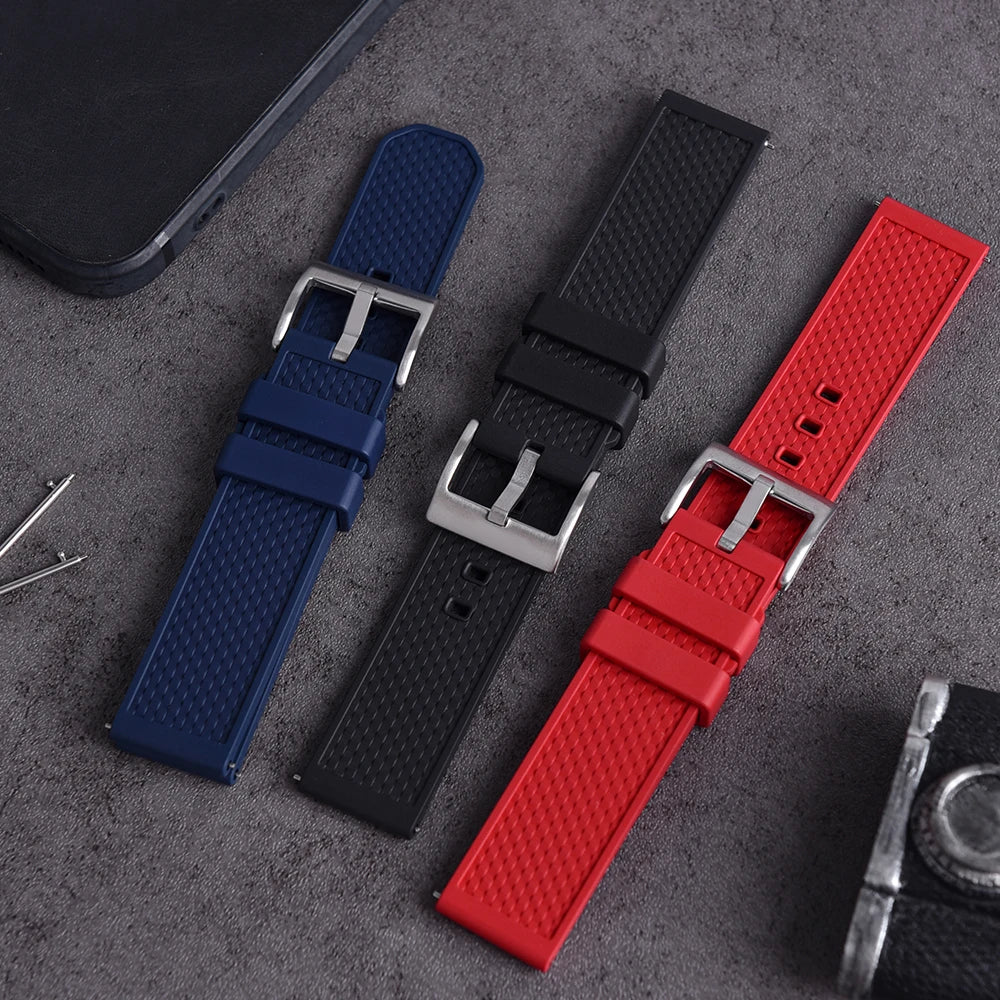 Quick Release FKM Rubber Watch Strap, Fluoroelastomer, 18mm, 20mm, 22mm, for all Watch Brands