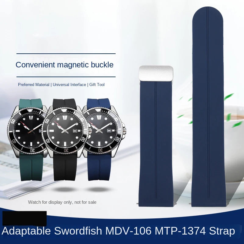 22mm Soft Silicone Watch Band for Casio Marlin MDV-106 Duro MDv106 MTP-1374 1375 EFS-S510 EFV-540, Magnetic Folding Buckle