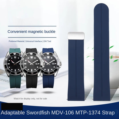 22mm Soft Silicone Watch Band for Casio Marlin MDV-106 Duro MDv106 MTP-1374 1375 EFS-S510 EFV-540, Magnetic Folding Buckle