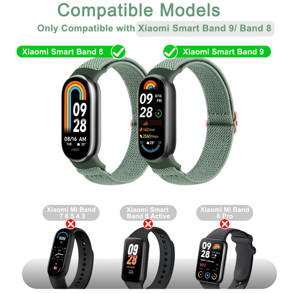 Bracelet en Nylon élastique pour Xiaomi Smart Band 10 9 8 bandes de remplacement pour Xiaomi Smart Band 9 8 Correa Bracelet accessoire