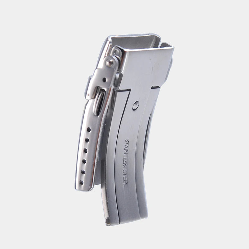 Solid Stainless Steel Watch Bracelet, Folding Structure, 18mm 20mm 22mm, Double Push Button Butterfly Deployment Clasp, Safety Clasp, Accessories