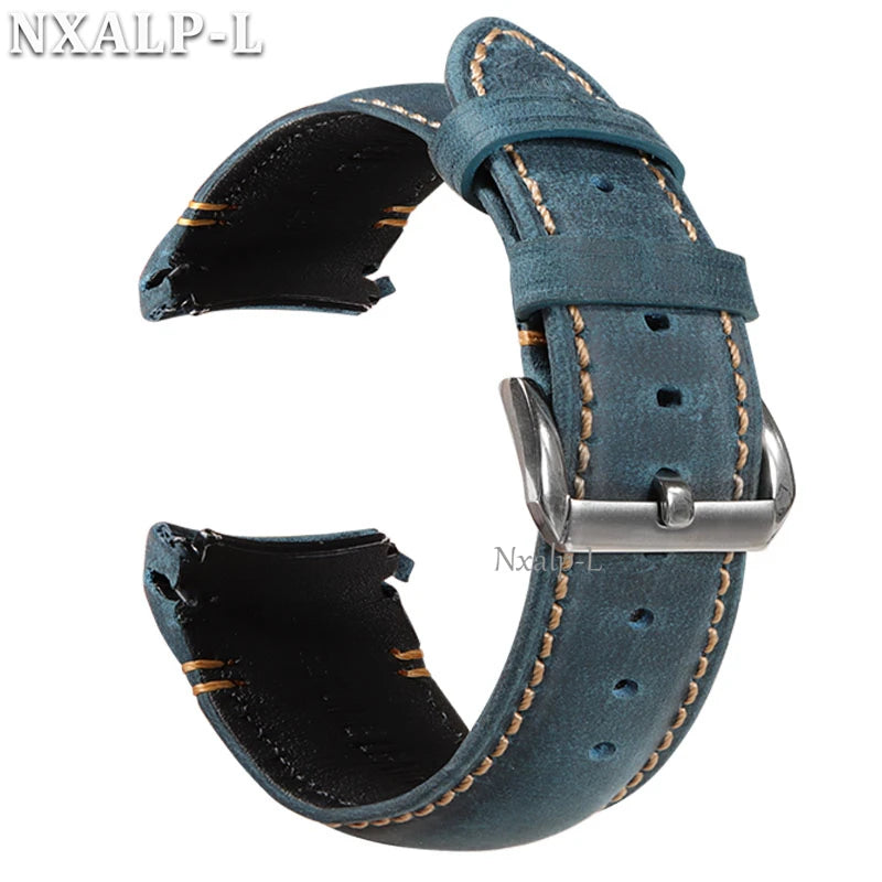 High Quality Oiled Cowhide Leather Watch Strap 20mm 22mm Curved End Handmade for Omega, Rolex, Universal Bracelet