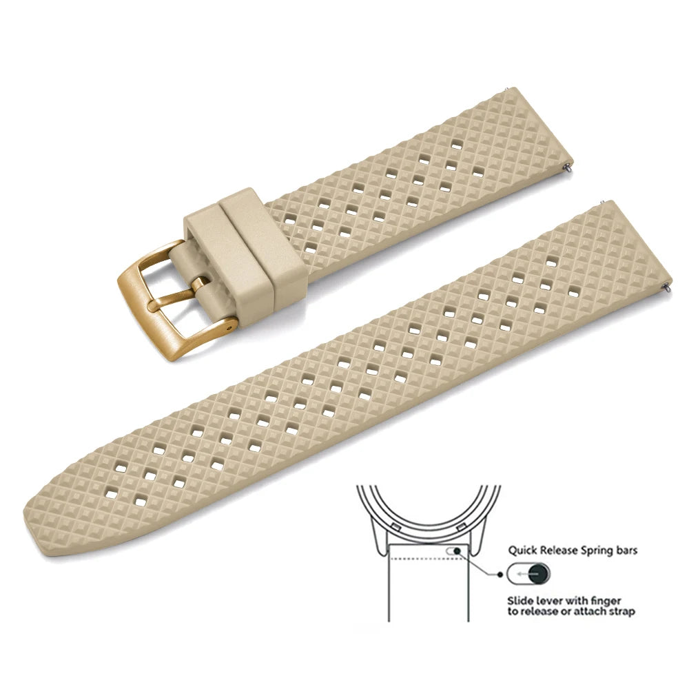 Bracelets de montre en caoutchouc FKM tropical premium 20 mm 22 mm à dégagement rapide, motif nid d'abeille, respirants et poreux pour Seiko SRP775