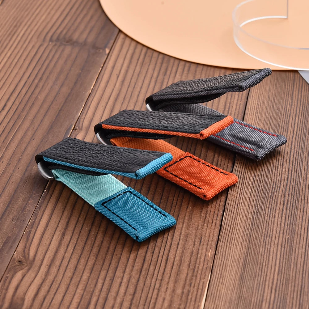 20mm Hook-and-Loop Elastic Watch Strap, High-Quality Leather and Nylon Replacement Band, Watch Accessories