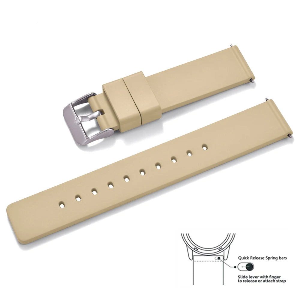 Premium quality smooth flat FKM rubber watch strap 16mm 18mm 20mm 22mm 24mm quick release soft rubber watch straps