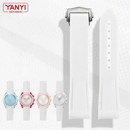 White rubber watch strap for Omega X Swatch, MoonSwatch, Constellation, waterproof, sport, watch band, curved end band, 20mm