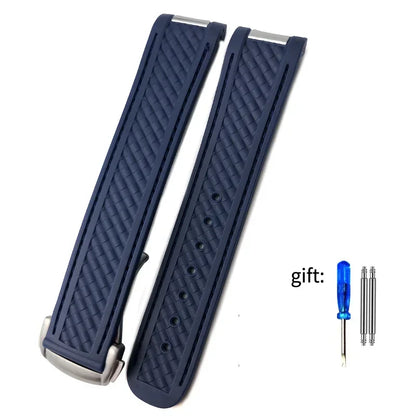 Rubber Watch Strap for Omega AT150 Seamaster 300 AQUA TERRA Dive Watch Straps Black Blue Silicone Watchband 20mm