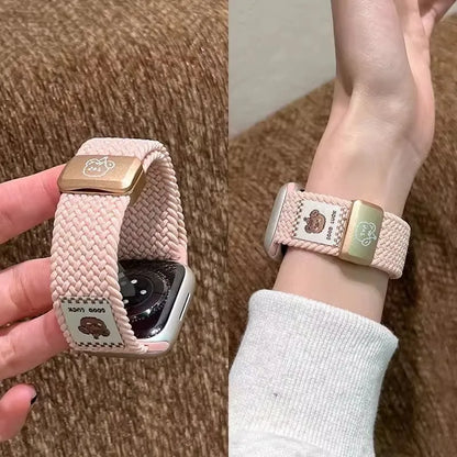 Bracelet en nylon tressé Music Dog avec boucle magnétique pour Apple Watch 42 46 40mm 45mm 41mm 44mm 49mm iWatch 7 4 3 5 6 8 9 10 Ultra