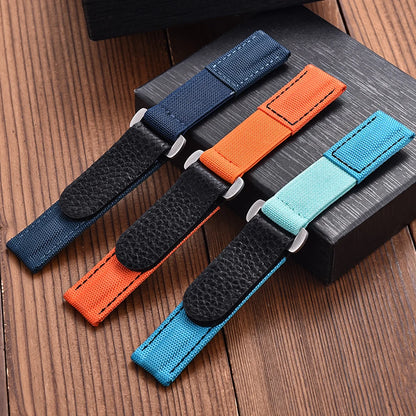 Cinturino per orologio adesivo a strappo di alta qualità blu chiaro, cinturino per orologio in pelle e nylon da 20 mm per la sostituzione dell'orologio