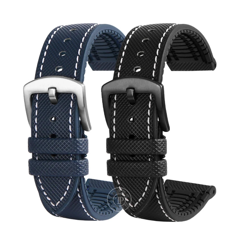 Bracelet de montre en Nylon et Silicone pour hommes, 20mm, 22mm, 24mm, étanche et respirant, en caoutchouc, accessoires