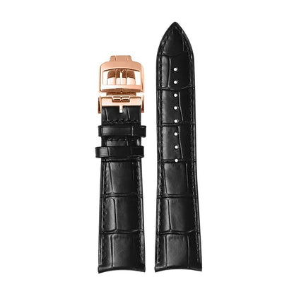 Compatibile con Jaeger-LeCoultre Master Ultra Thin, cinturino in vera pelle con chiusura deployante, estremità curva 20 mm marrone nero