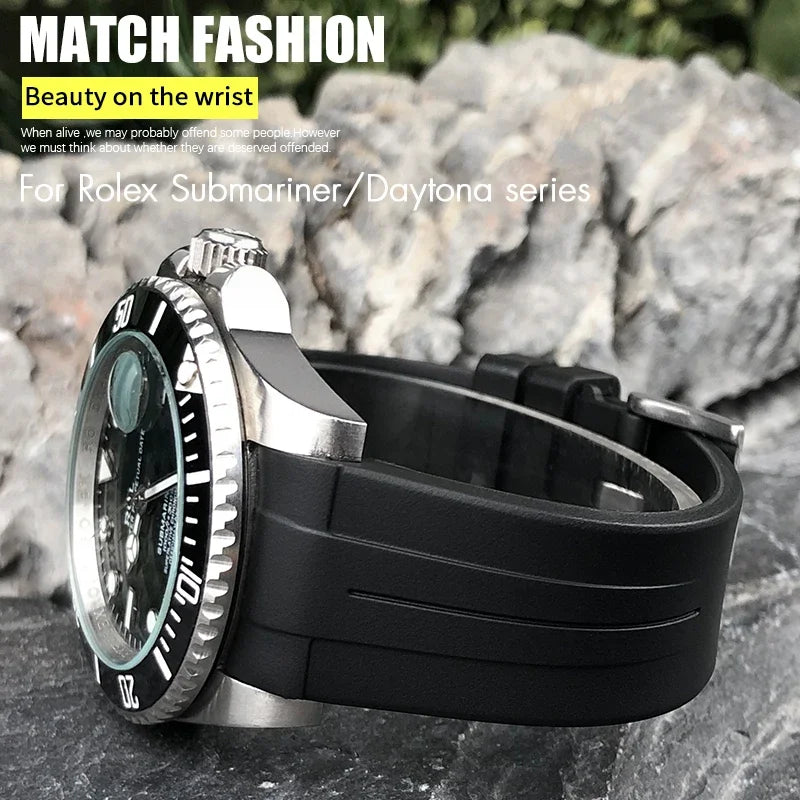 Bracelet de montre en caoutchouc fluoré de haute qualité, 19 mm 20 mm, adapté aux montres Rolex Submariner Daytona GMT Master Viton FKM