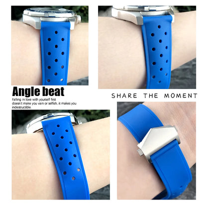 Bracelet de montre en Silicone respirant, 20mm 21mm 22mm, pour montre TAG Heuer F1 CAZ201, Bracelets universels en caoutchouc, boucle pliante