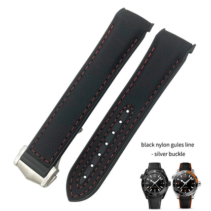 Cinturino per orologio da uomo in gomma nylon, cinturino in silicone, compatibile con Omega Seamaster 300, Moonwatch, Planet Ocean, 20mm, 21mm, 22mm, 19mm