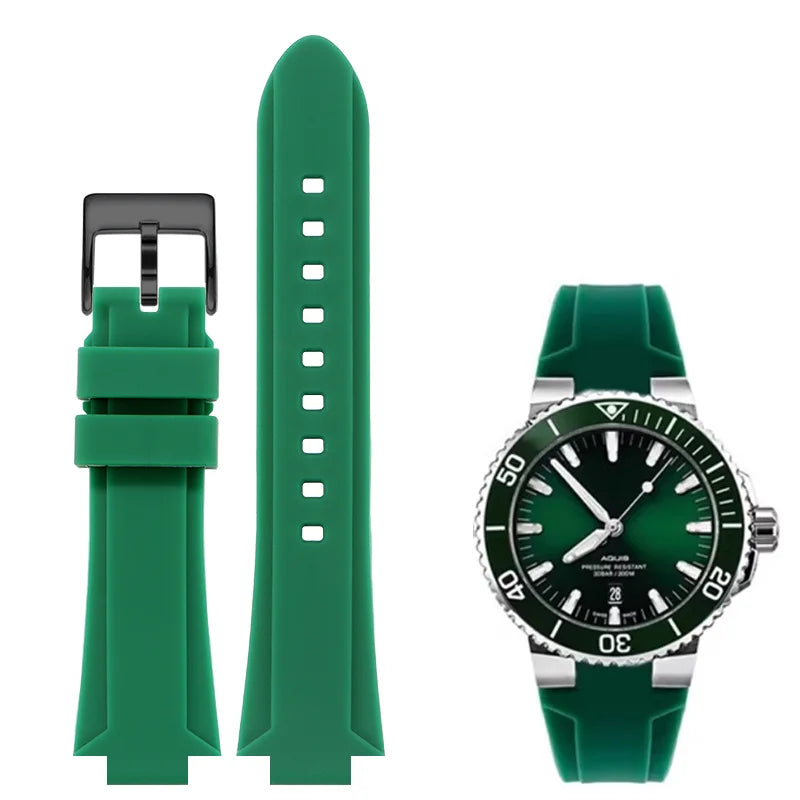 Cinturino in gomma siliconica con interfaccia convessa 24*11 per orologio subacqueo ORIS AQUIS, cinturino impermeabile con fibbia pieghevole