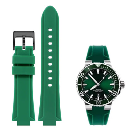 Cinturino in gomma siliconica con interfaccia convessa 24*11 per orologio subacqueo ORIS AQUIS, cinturino impermeabile con fibbia pieghevole