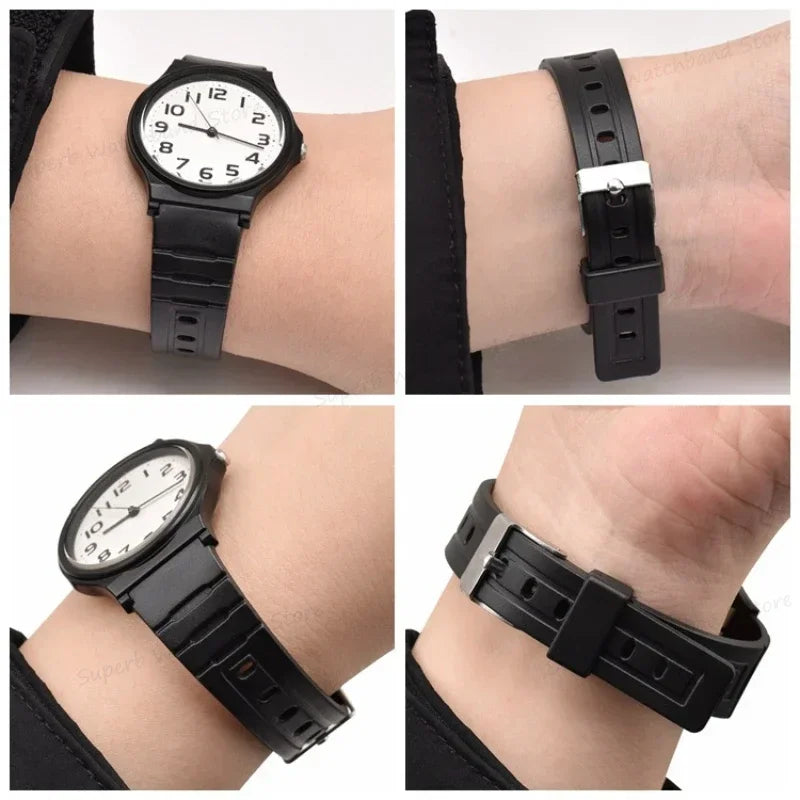 Bracelet de montre en caoutchouc 16mm adapté pour Casio MQ24 MQ76 bracelets de montre étanches Bracelet en Silicone souple Bracelet de Sport Bracelet en matériau TPU