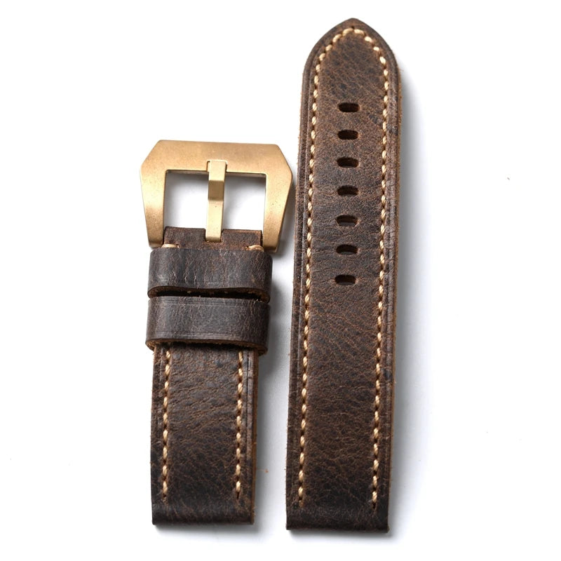 Bracelet de montre en Bronze fait à la main, 20 21 22 23 24 26MM, Bracelet épais italien, première couche en cuir de vache souple, Vintage