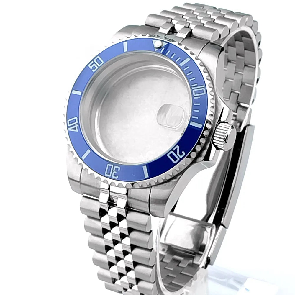 Cassa per orologio secondario in argento di alta qualità, 40,5 mm, adatta per NH-35/36, vetro zaffiro, cassa in metallo, parti e accessori resistenti all'acqua fino a 50 bar