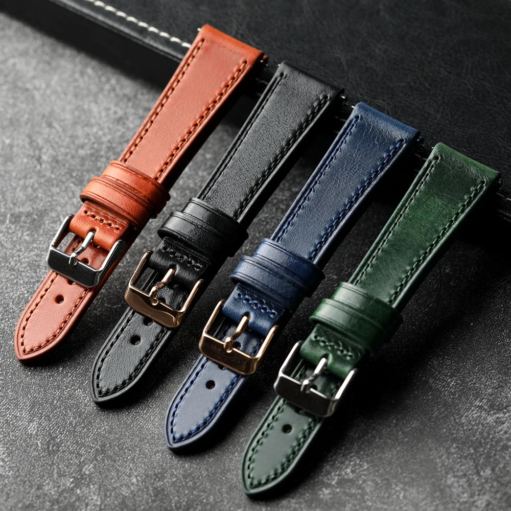 Handmade Italian Cowhide Leather Strap, Genuine Leather 18 19 20 21 22 mm, Soft Quick Release, Genuine Leather Strap, Blue