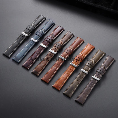 18mm 19mm 20mm 21mm 22mm Universal Vintage Oil Wax Leather Watch Straps Brown Top Coat Watch Strap Men's Accessories Tang Buckle