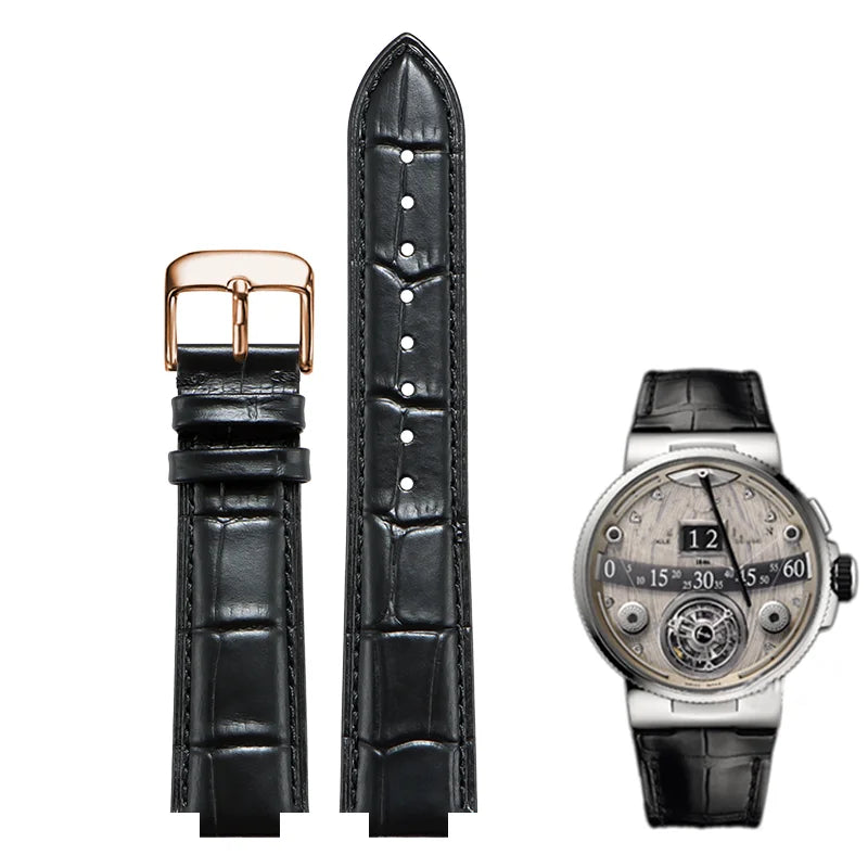 Convex leather watch strap for Ulysse Nardin MARINE 6300 263 6319, men's and women's strap, 24x12MM 26x12MM, blue strap accessory