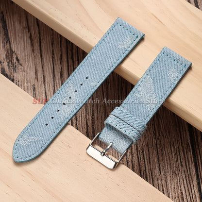 Bracelet de montre en nylon et toile de denim à dégagement rapide 20mm 22mm, bracelets universels en cuir pour Omega et Seiko avec fermoir métallique
