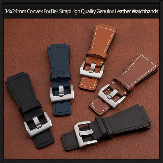 Bracelet de montre en cuir véritable de haute qualité, 34x24mm, convexe, pour Bell Strap Ross BR-01 BR-03, avec boucle à ardillon