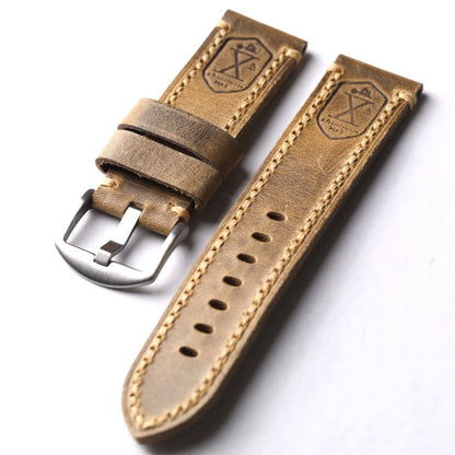 Bracciale in pelle di vacchetta con testa tedesca fatto a mano, 20 21 22 23 24 26MM, piegato vintage senza clip, cinturino in vera pelle per uomo, stile vintage