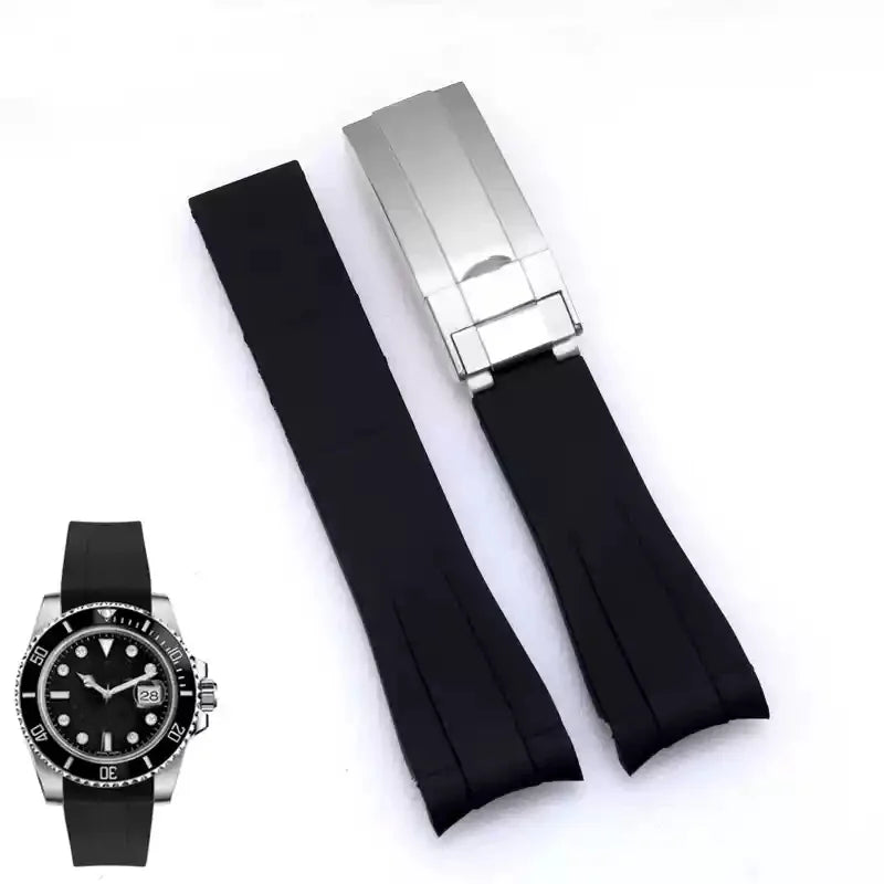 Rubber Watch Band, 20mm 21mm, for Rolex Submariner DAYTONA GMT Yacht-Master, Black Silicone Strap