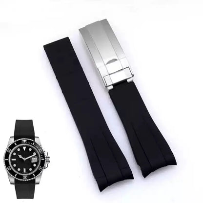 Rubber Watch Band, 20mm 21mm, for Rolex Submariner DAYTONA GMT Yacht-Master, Black Silicone Strap